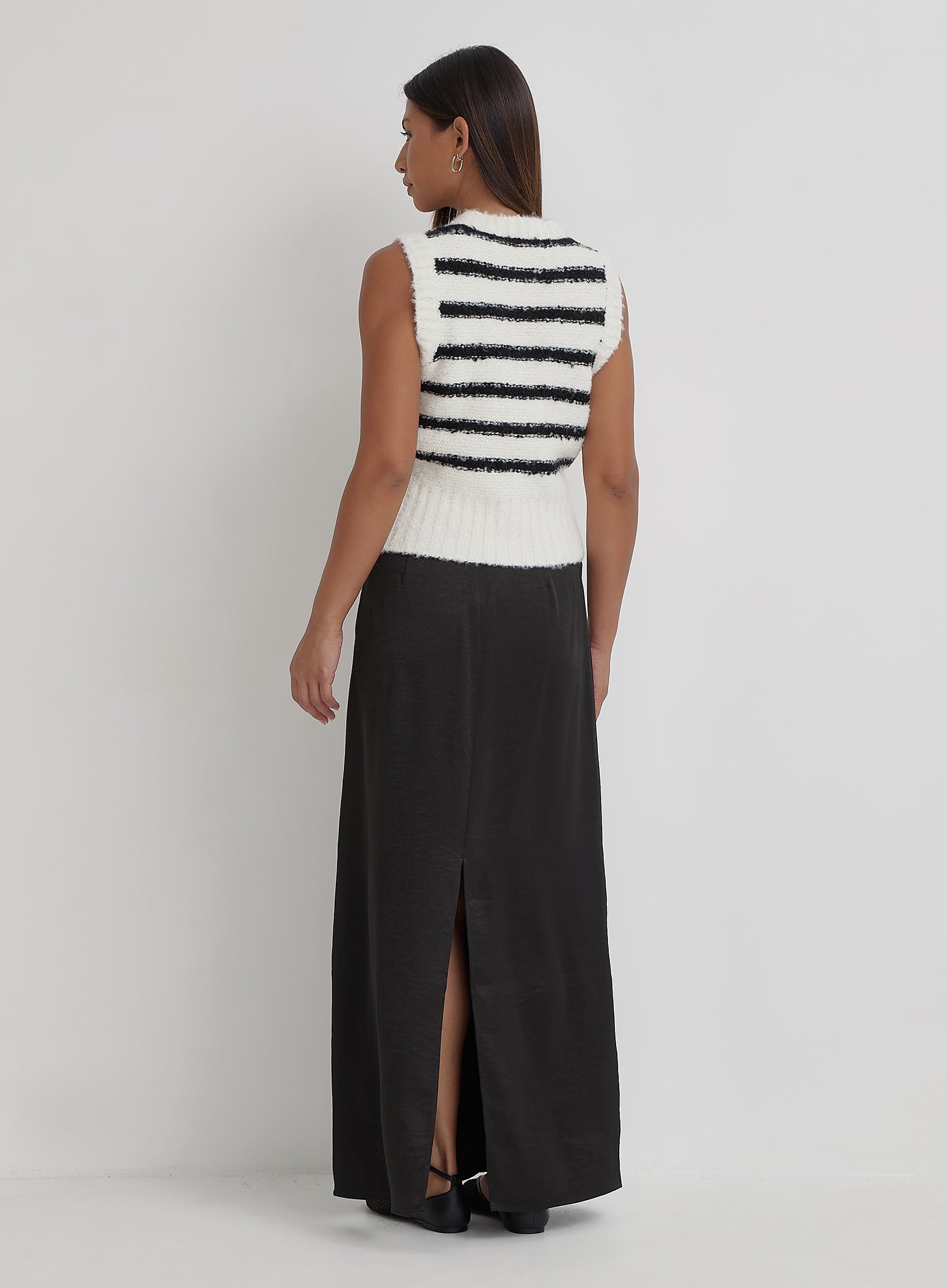 Black And Cream Stripe Knitted Waistcoat